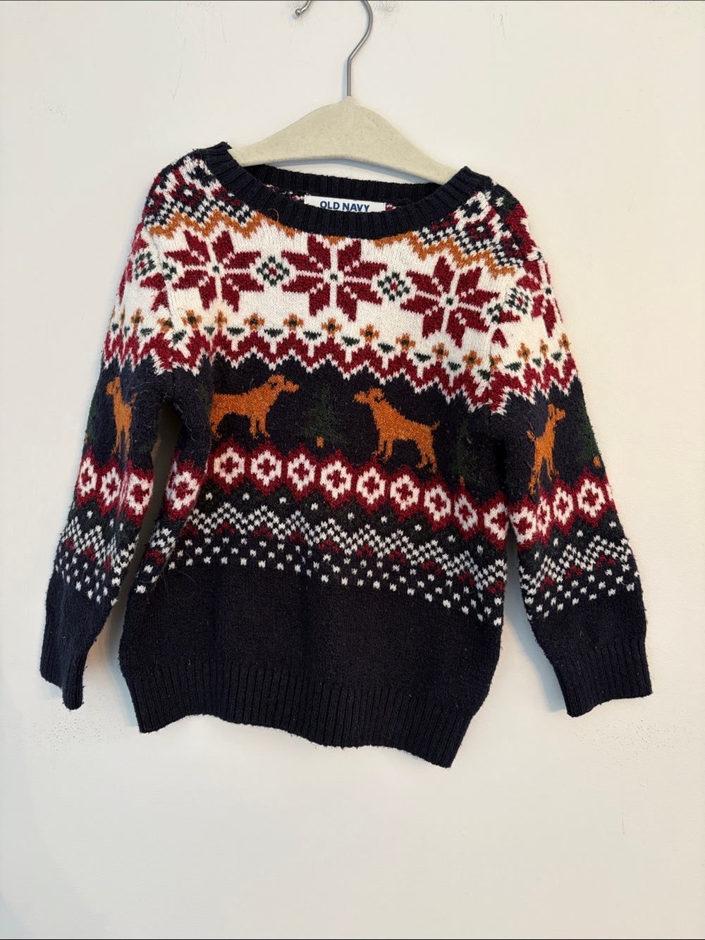 Old Navy Kids Navy, Maroon & Cream Fair Isle Crewneck Sweater Size 18-24months